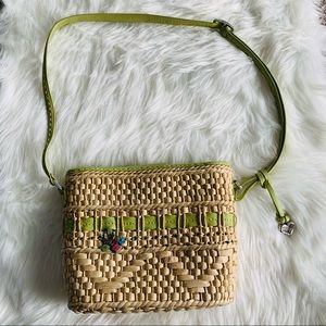 Brighton Carmela Lime Crossbody Straw Tote Bag
